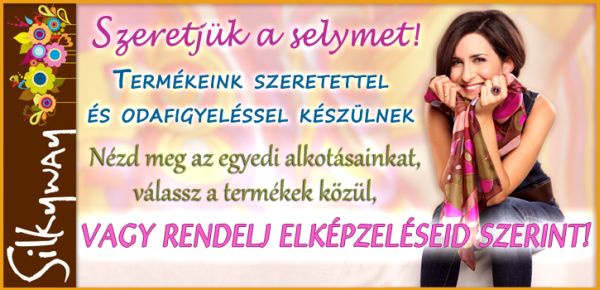 Silkyway, kézzel festett, selyemkendő, ruha