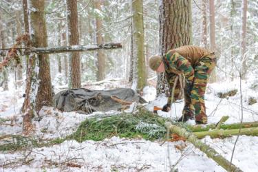 Téli túlélő gyakorlat Litvánia havas erdeiben